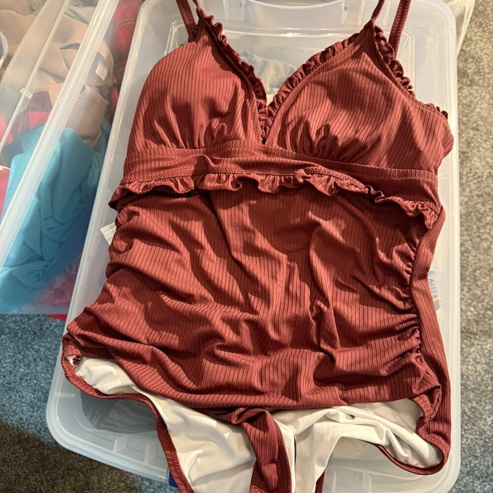 Charmo Frill Trim Ribbed One Piece Swimsuit - Tummy Control - New with Tags